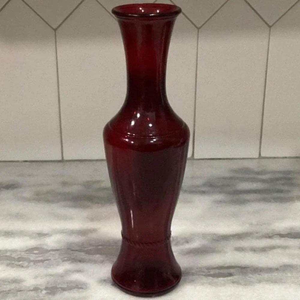 Wheaton‎ Glass Ruby Red Flower Vase, 11